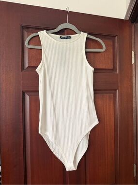 NWT Nasty Gal Cream Ribbed Sleeveless Bodysuit